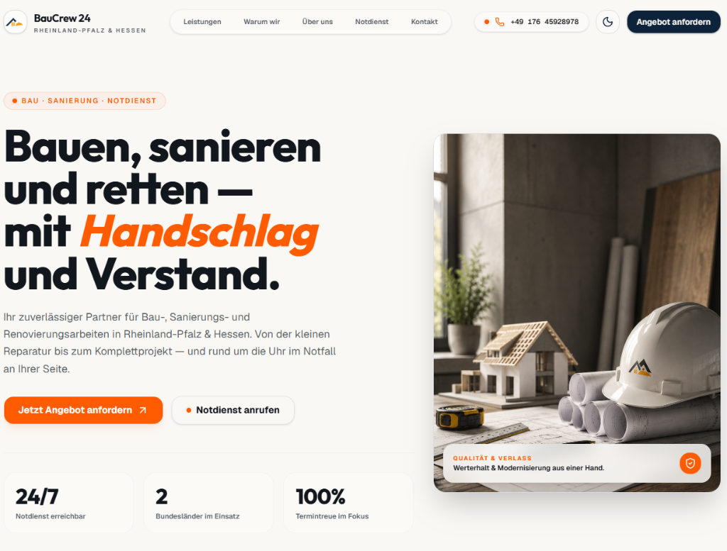 Website-Referenz as-baucrew24.de – moderne Website für ein Bauunternehmen, erstellt von Fokus Web